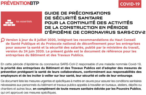 Recommandations sanitaires de la construction et du BTP : Version 4
